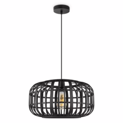 Boheemse Hanglamp - Bamboe Lampenkap - Elliptische - Zwart - Ø40 x 126 cm - E27 fitting - Ontworpen voor gebruik in slaapkamers en werkruimtes - Inclusief 1 meter kabel
