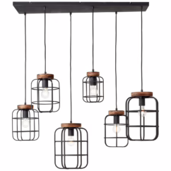 Brilliant Hanglamp Gwen Zwart/hout 6xe27 40w
