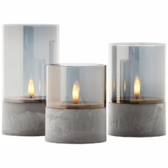 Brilliant Tafellamp Op Batterij Bougie Betoneffect Rookglas Set Van 3