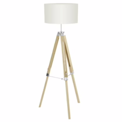Eglo Landelijke vloerlamp Lantada 106cm Tripod hout met beige 44114