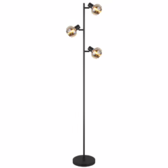 Globo Zwarte vloerlamp Tokki 3-lichts amber smoke glas 54309SB