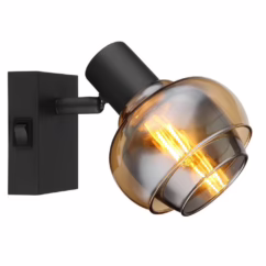 Globo Zwarte wandlamp Tokki amber smoke glas 54309-1B
