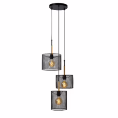 Lucide Hanglamp Baskett Hout Zwart 3xe27