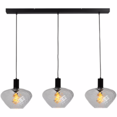 Masterlight 3-lichts hanglamp - zwart - Porto met Blossom smoke glazen 2711-05-05-100-3-7