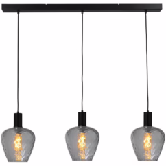 Masterlight 3-lichts hanglamp - zwart - Porto met Diamond smoke glazen 2711-05-05-100-3-5