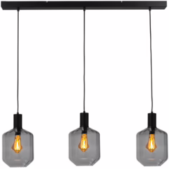 Masterlight 3-lichts hanglamp - zwart - Porto met Jagger smoke glazen 2711-05-05-100-3-11