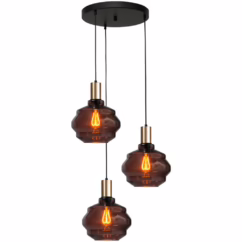 Masterlight 3-lichts vide hanglamp - goud - Porto met Ball red glazen - Ø 24cm 2712-05-02-35-3-1