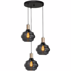 Masterlight 3-lichts vide hanglamp - goud - Porto met Ball smoke glazen - Ø 24cm 2712-05-02-35-3-3