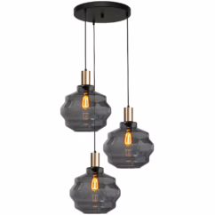 Masterlight 3-lichts vide hanglamp - goud - Porto met Ball smoke glazen - Ø 30cm 2712-05-02-35-3-4