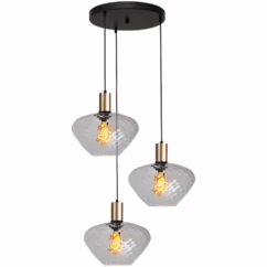 Masterlight 3-lichts vide hanglamp - goud - Porto met Blossom smoke glazen 2712-05-02-35-3-7
