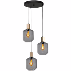 Masterlight 3-lichts vide hanglamp - goud - Porto met Jagger smoke glazen 2712-05-02-35-3-11