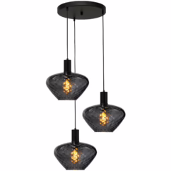 Masterlight 3-lichts vide hanglamp - zwart - Porto met Blossom clear glazen 2712-05-05-35-3-8