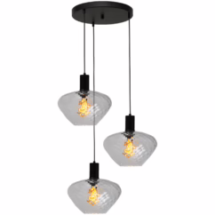 Masterlight 3-lichts vide hanglamp - zwart - Porto met Blossom smoke glazen 2712-05-05-35-3-7