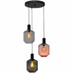 Masterlight 3-lichts vide hanglamp - zwart - Porto met Jagger glazen 2712-05-05-35-3-901