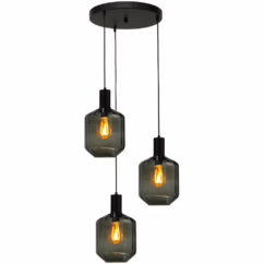 Masterlight 3-lichts vide hanglamp - zwart - Porto met Jagger green glazen 2712-05-05-35-3-10