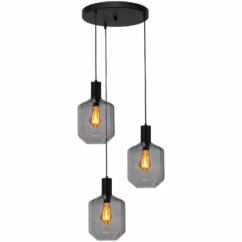 Masterlight 3-lichts vide hanglamp - zwart - Porto met Jagger smoke glazen 2712-05-05-35-3-11