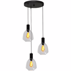 Masterlight 3-lichts vide hanglamp - zwart - Porto met Nicolette clear glazen 2712-05-05-35-3-12