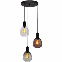 Masterlight 3-lichts vide hanglamp - zwart - Porto met Nicolette glazen 2712-05-05-35-3-234