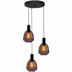 Masterlight 3-lichts vide hanglamp - zwart - Porto met Nicolette red glazen 2712-05-05-35-3-13