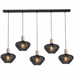 Masterlight 5-lichts hanglamp - goud - Porto met Blossom clear glazen 2711-05-02-130-5-8
