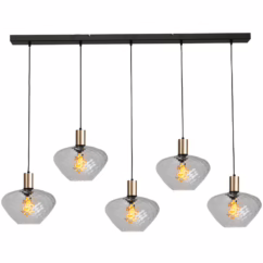 Masterlight 5-lichts hanglamp - goud - Porto met Blossom smoke glazen 2711-05-02-130-5-7