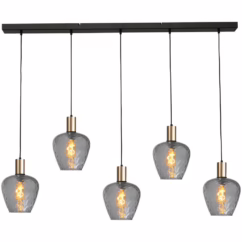 Masterlight 5-lichts hanglamp - goud - Porto met Diamond smoke glazen 2711-05-02-130-5-5