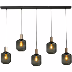 Masterlight 5-lichts hanglamp - goud - Porto met Jagger green glazen 2711-05-02-130-5-10