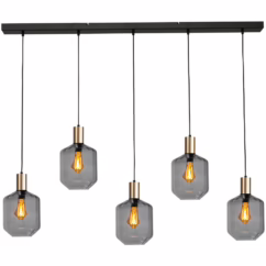 Masterlight 5-lichts hanglamp - goud - Porto met Jagger smoke glazen 2711-05-02-130-5-11