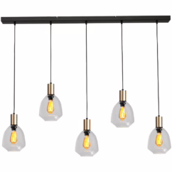 Masterlight 5-lichts hanglamp - goud - Porto met Nicolette clear glazen 2711-05-02-130-5-12