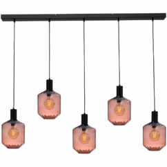 Masterlight 5-lichts hanglamp - zwart - Porto met Jagger red glazen - Ø 24cm 2711-05-05-130-5-9