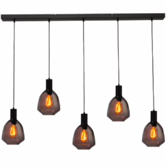 Masterlight 5-lichts hanglamp - zwart - Porto met Nicolette red glazen 2711-05-05-130-5-13