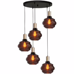 Masterlight 5-lichts vide hanglamp - goud - Porto met Ball red glazen - Ø 24cm 2712-05-02-50-5-1