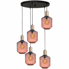 Masterlight 5-lichts vide hanglamp - goud - Porto met Jagger red glazen - Ø 24cm 2712-05-02-50-5-9