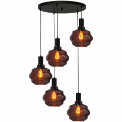 Masterlight 5-lichts vide hanglamp - zwart - Porto met Ball red glazen - Ø 24cm 2712-05-05-50-5-1