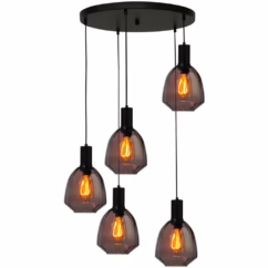 Masterlight 5-lichts vide hanglamp - zwart - Porto met Nicolette red glazen 2712-05-05-50-5-13