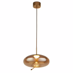 Searchlight Hanglamp Glas Lisbon roodkoper met amber rondglas 75131-1AM