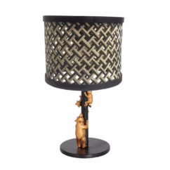 Steinhauer Tafellamp Animaux beren zwart met bamboe kap 3713ZW