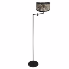 Steinhauer Vloerlamp Bella zwart met bamboe kap 3884ZW
