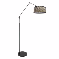 Steinhauer Vloerlamp instelbaar Prestige Chic zwart met bamboe kap 3792ZW