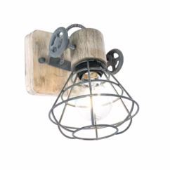 Steinhauer Wandlamp Geurnesey vintage grijs met hout 1578GR