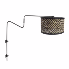 Steinhauer Wandlamp Linstrom zwart met bamboe kap 3720ZW