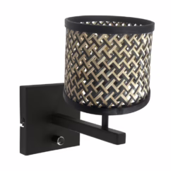 Steinhauer Wandlamp Stang met dimmer zwart en bamboe kapje 3709ZW