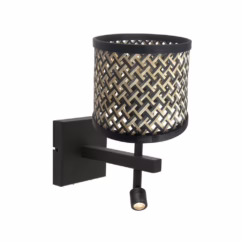Steinhauer Wandlamp Stang zwart met bamboe 3701ZW