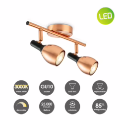 Moderne LED Opbouwspot Novi - Koper - 32/9.5/16cm - Dimbaar - plafonniere gemaakt van metaal - inclusief LED lichtbron - GU10 fitting - 5W - 390lm - 3000K - warm wit licht
