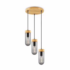 Home Sweet Home Hanglamp Capri Hout Gerookt Glas ⌀30cm 3xe27