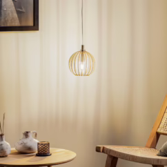 Argon Paz pendant light, chrome, wooden slat sphere, ⌀ 17 cm