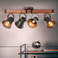 Brilliant Decca downlight, length 78 cm, black/wood, 4-bulb.