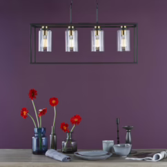 Dar Lighting Abel 4 Light Ceiling Bar Pendant In Satin Black With Glass