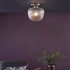 Dar Lighting Abrielle Ceiling Flush Light In Polished Nickel With Ribbed Glass