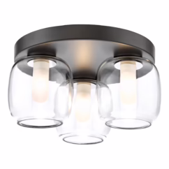 Dar Lighting Edaline Bathroom Semi Flush Ceiling Light In Matt Black With Glass Shades IP44